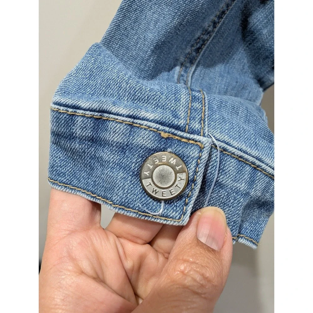 Looney Tunes Tweety Bird Denim Jacket Kids Large 10/12 Blue Jean Trucker Coat